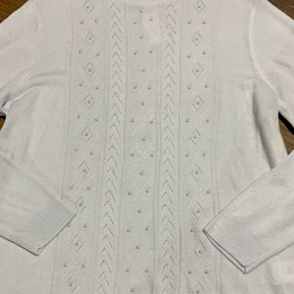 Basic editions VTG baby blue sweater Pearl like beads open knit design - Picture 2 of 9